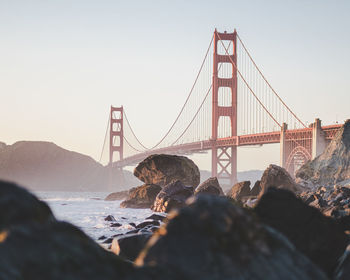 Golden gate bridge over bay of water