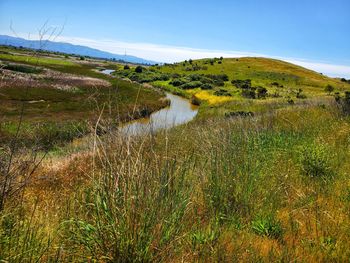 Scenic view of land against sky