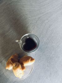 High angle view of coffee cup on table