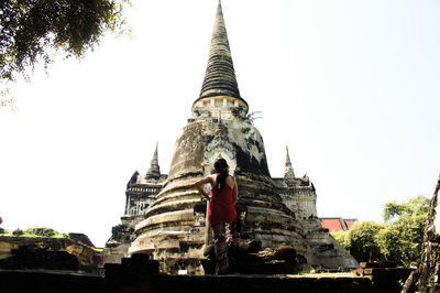 Low angle view of pagoda against clear sky