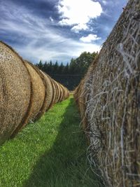 Scenic view of field against cloudy sky