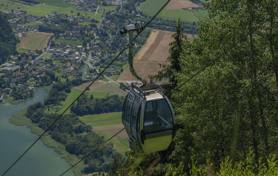 High angle view of overhead cable car amidst trees