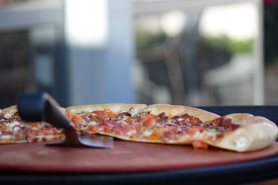 Close-up of pizza slices on plate