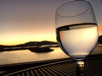 Close-up of water against sky during sunset