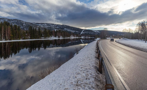 Beautiful landscape , with reflection of the forest in the river at kongsberg, norway