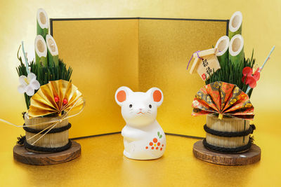 Close-up of christmas decorations on table