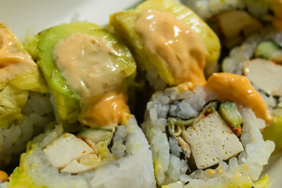 Close-up of served food in plate