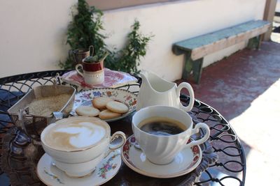 High angle view of breakfast on table