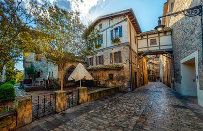 Footpath amidst buildings in city