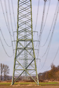 Low angle view of electricity pylon against sky