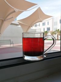 Close-up of tea in glass on table