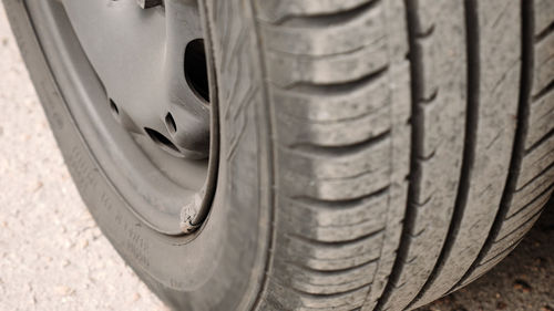 Close-up of tire in car