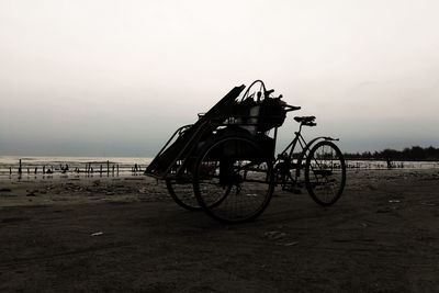 Bicycle wheel against clear sky