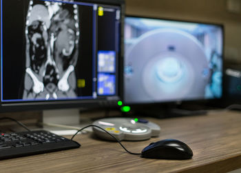 Computers at desk in hospital