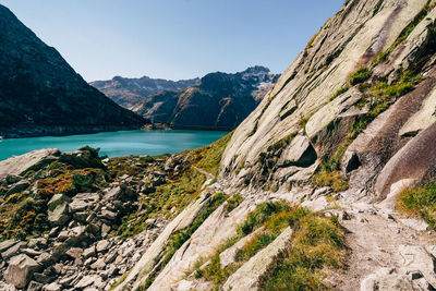 Scenic view of mountains against clear sky