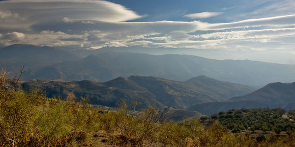 Scenic view of mountains against sky