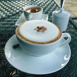 High angle view of coffee on table