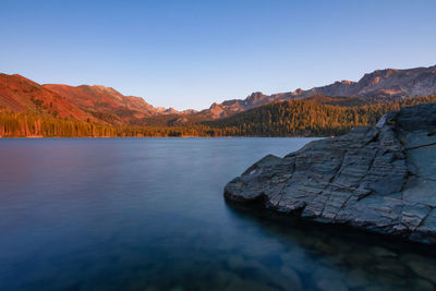 Sunset over lake mary in mammoth lakes ca