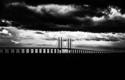 Low angle view of silhouette built structure against sky