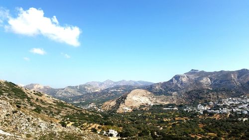 Scenic view of mountains against clear blue sky