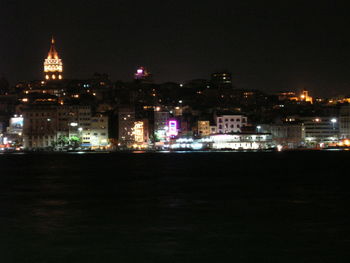 Illuminated buildings in city at night