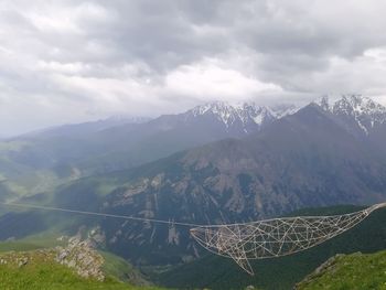 Aerial view of mountain range against sky