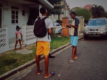 Men walking on street