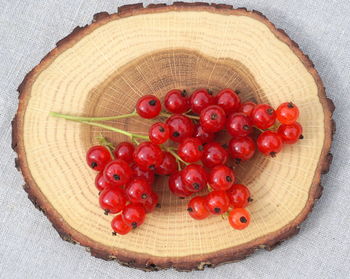 High angle view of cherries on table