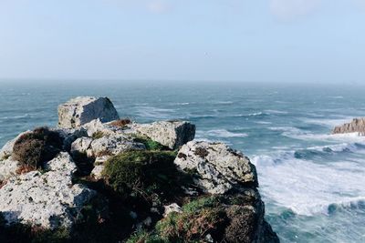 Scenic view of sea against clear sky