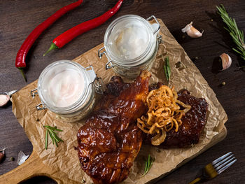 High angle view of food on table