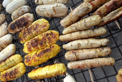 High angle view of barbecue grill