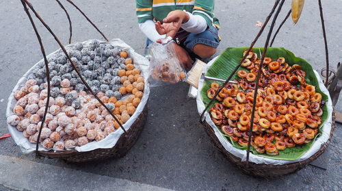 Low section of vendor selling sweet food in market