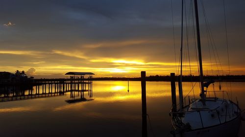 Silhouette of marina at sunset
