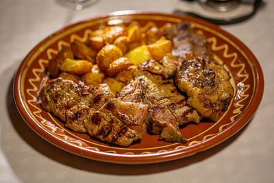 High angle view of food in bowl on table