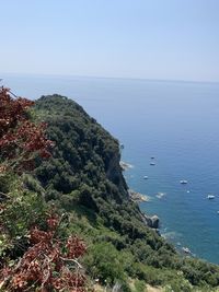 High angle view of sea against clear sky