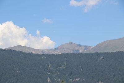 Scenic view of field and mountains against sky