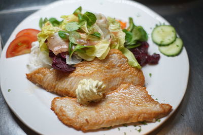 Close-up of food served in plate