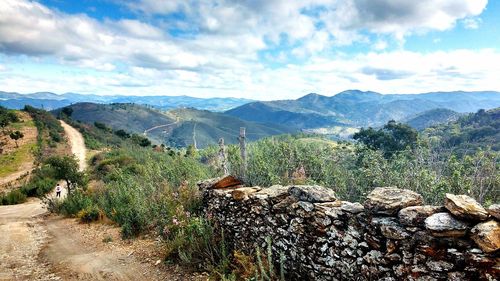 Scenic view of landscape and mountains against sky