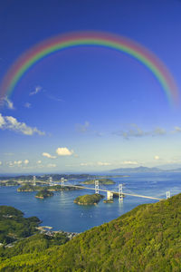 Kurushima strait bridge on shimanami kaido and rainbow