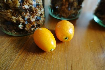 Close-up of food on wooden table