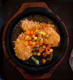 High angle view of meal served in bowl