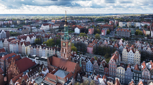 High angle view of buildings in city