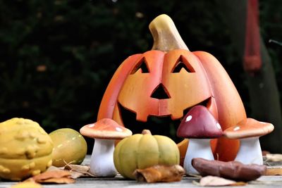 Close-up of pumpkin on pumpkins during halloween