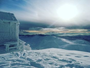 Scenic view of snow mountains against sky