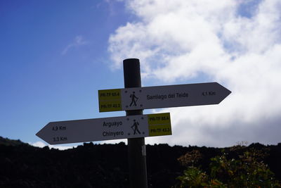 Low angle view of information sign against sky