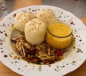 Close-up of served food in plate