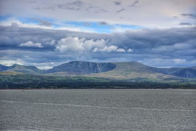 Scenic view of mountains against cloudy sky