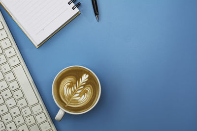 High angle view of coffee on table