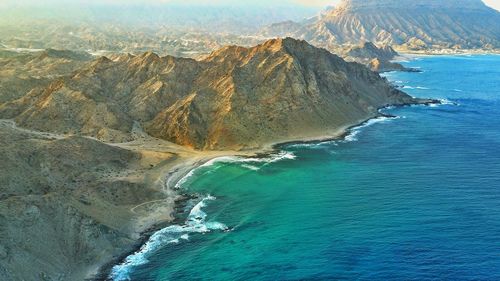 Scenic view of sea and mountains