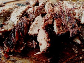 Close-up of meat on barbecue